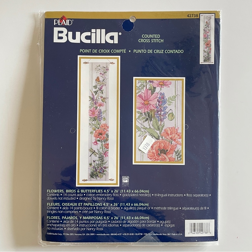 Bucilla Flowers Birds Butterflies Cross Stitch Kit 42738 Nancy Rossi Wall Scroll